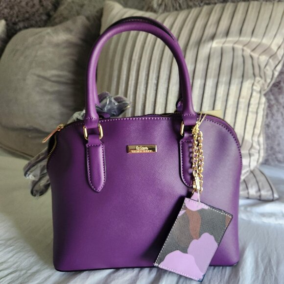 Trina Turk Purple Tote, Detachable strap, Dual handle, goldtone hardware, NWT. - Picture 3 of 11